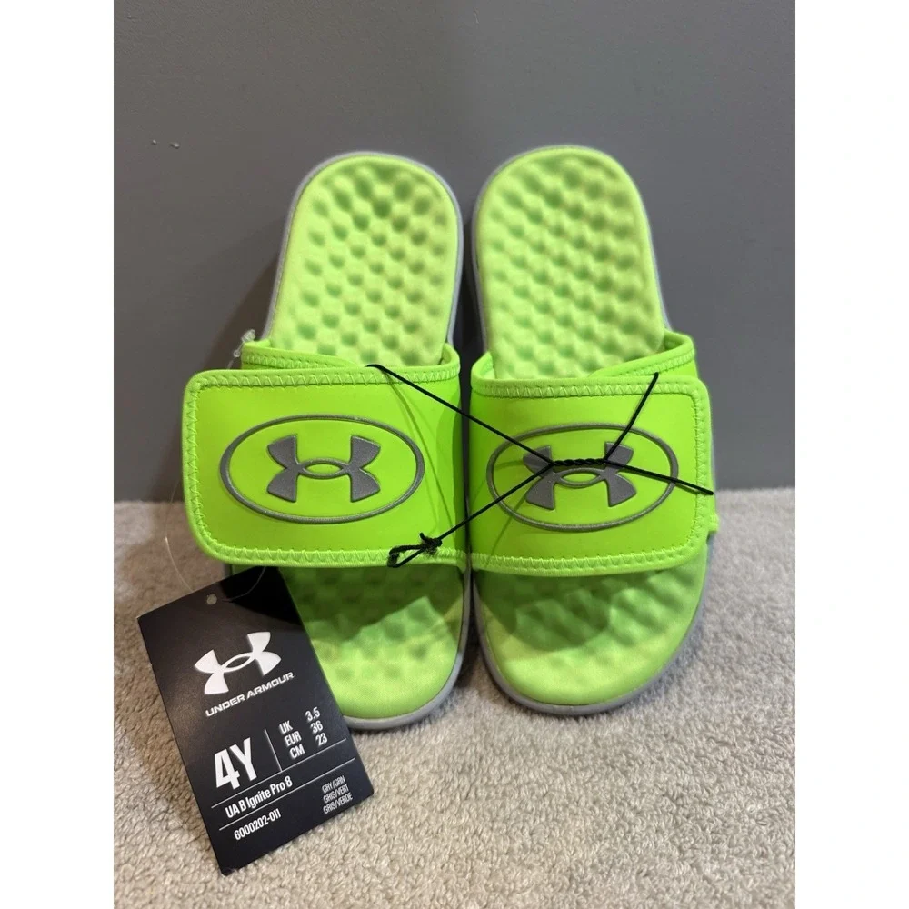 Fluorescent  Yellow Youth Size 4Y Under Armour Adjustable Slides (G Ignite Pro8)